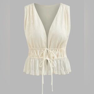 CIDER Lace Tie Front Peplum Vest Coquette Cottagecore Boho Top Small